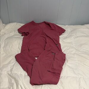 Figs Women's Scrub Set in Burgundy/Pink